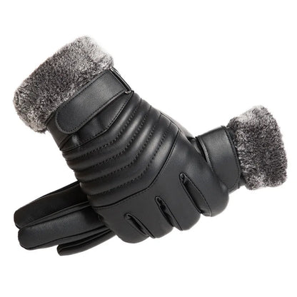 Gloves Winter MEN'S Fur Mouth Plush Insulation Gloves Outdoor Cycling Motorcycle PU Touch Screen Cotton Gloves Beauty World Shop