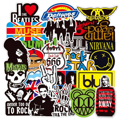 100 Rock And Roll Music Band Stickers Punk Graffiti Stickers For Laptop Guitar Helmet Luggage Decal Golden Memory Stickers Store Beauty World Shop
