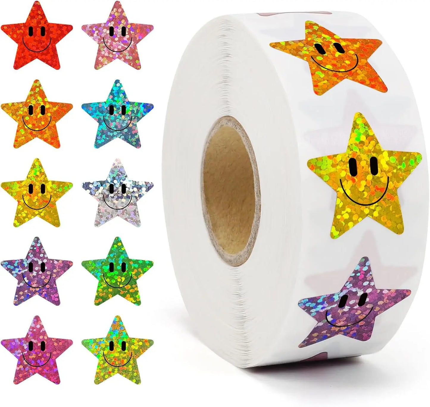 500 Pcs Smile Face Stickers Roll Laser Colorful Happy Face Sticker for Classroom Back to School Birthday Teacher Reward,1inch Beauty World Shop