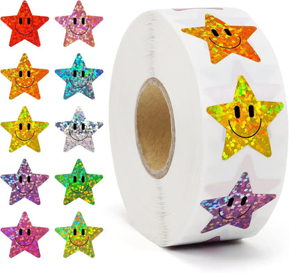 500 Pcs Smile Face Stickers Roll Laser Colorful Happy Face Sticker for Classroom Back to School Birthday Teacher Reward,1inch Beauty World Shop