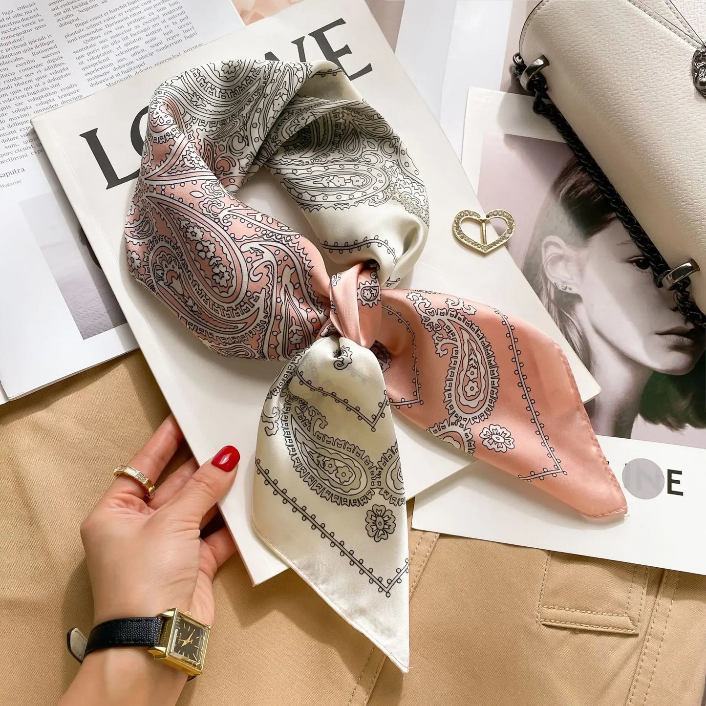 New Fashion Silk Scarf Neckerchief Women's Silk Square Scarf Purse Luxury Scarf for Women Designer Silk Headscarf Beauty World Shop