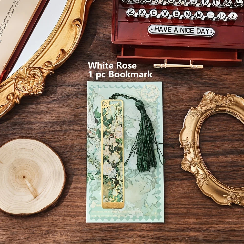 Vintage Oil Painting Metal Bookmarks - Hollow Hot Stamping Long Tassel Bookmarks - Stationery Gifts for Book Clubs, Book Lovers, Beauty World Shop