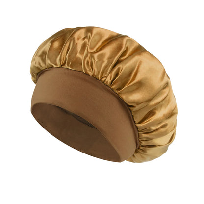 1PC Women's Satin Solid Bonnets Wide-brimmed Night Sleeping Bathing Hat Unisex Head Wrap Elastic Band Cap Hair Care Bonnet. Beauty World Shop