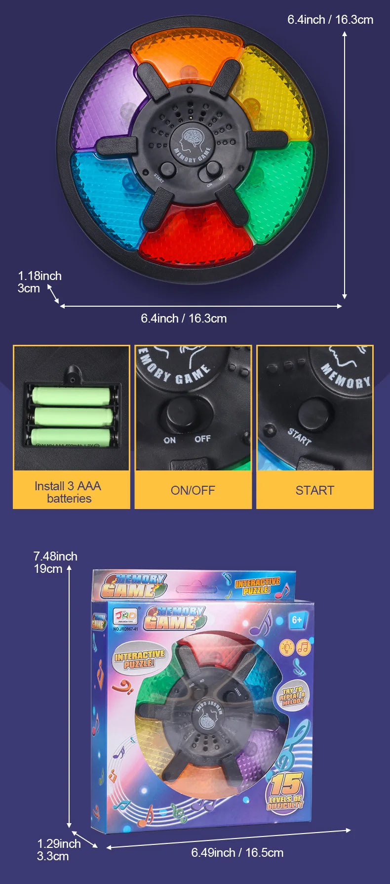 Memory Game Machine Handheld Electronic Memory Game with Light and Sound Puzzles Creative Interactive Game Toys Memory Training Beauty Fashion