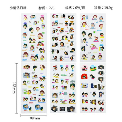 6Pieces/Set Transparent Pvc Waterproof Cartoon Sticker DIY Hand Account Decorative Stickers Kawaii Phone Cup Stickers Beauty World Shop