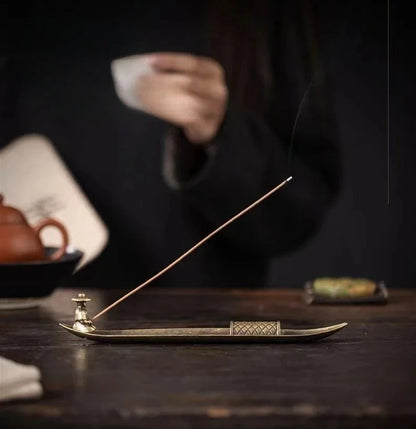 Creative Incense Holder Aromatherapy Ornament Incense Holder Boat Old Men Fishing Japanese Style Incense Stick Burner Home Decor Beauty World Shop