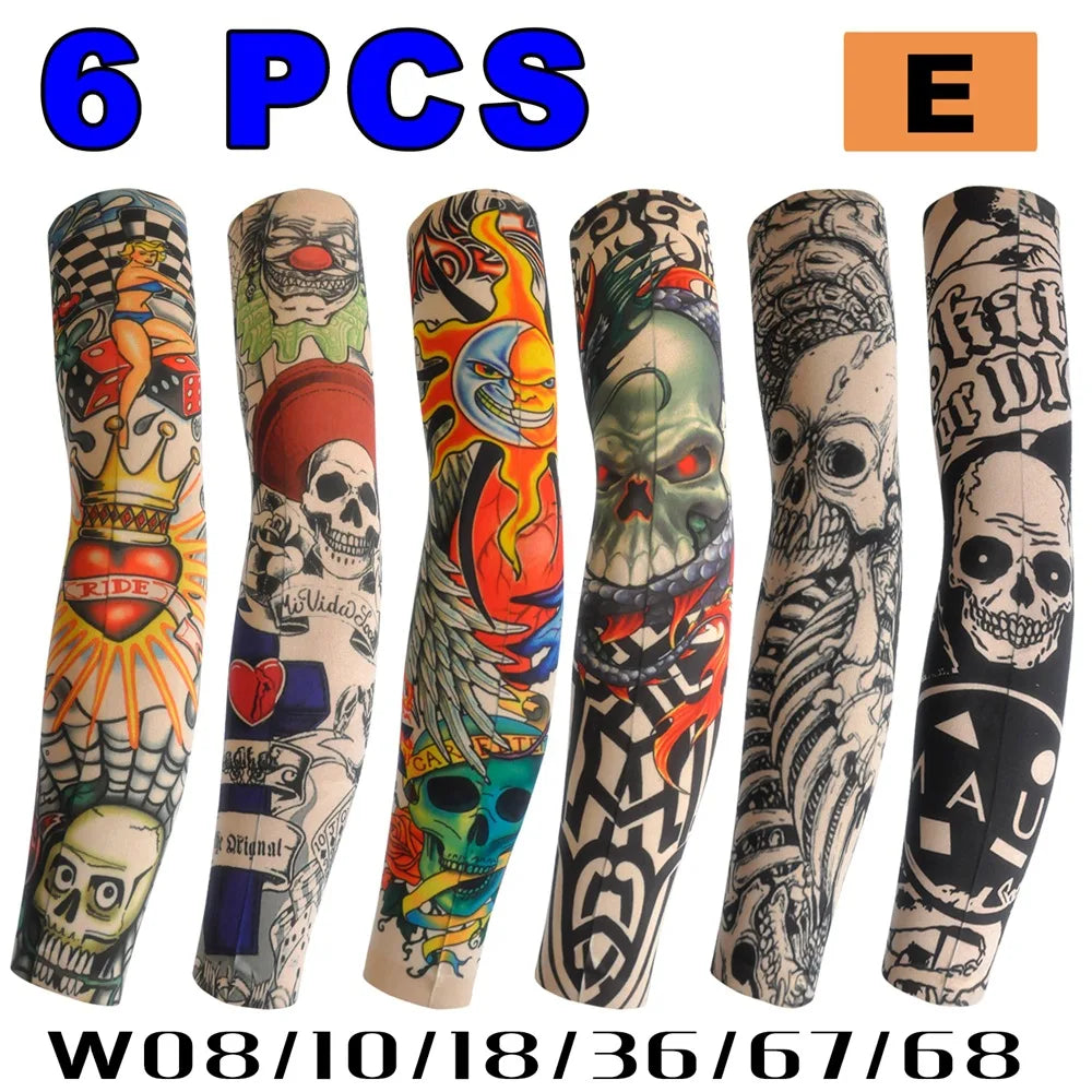 6 PCS Tattoo Sleeves Unisex Summer Cycling Sun Protection Arm Covers Beach Driving Fishing Breathable Nightclub Elastic Sleeves Beauty World Shop