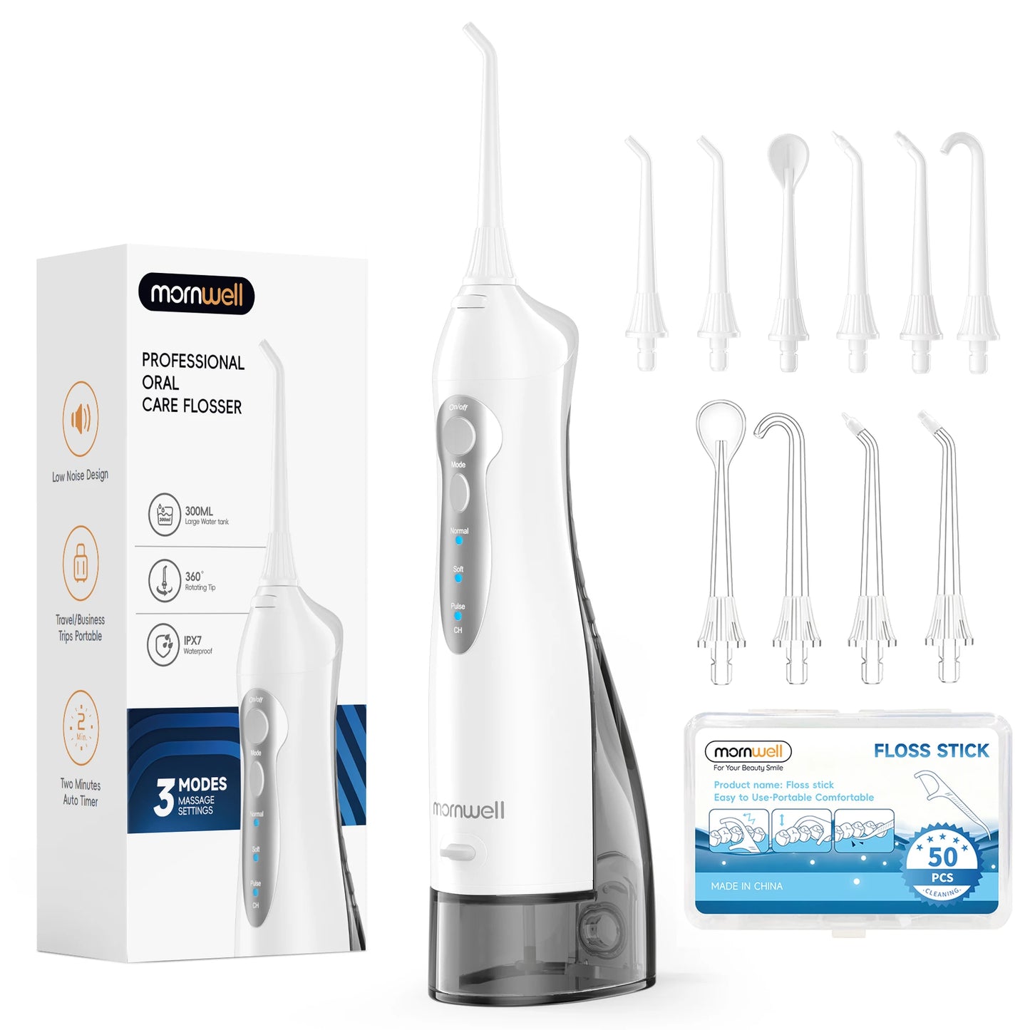D52 Portable Cordless Water Flosser USB Rechargeable Water Jet Floss Tooth Pick 6 Jet Tip 300ml 3 Modes Teeth Clean for Travel Beauty World Shop