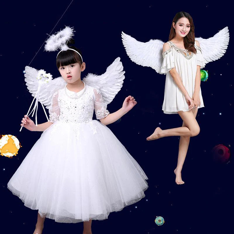 Kids Adult Party Swallow White Angel Feather Wings Halo Magic Wands Cosplay Elastic Straps Wedding Halloween Christmas Birthday Beauty World Shop