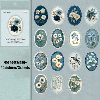 Mr. Paper 45pcs Serene Florals Sticker Pack - Boxed Flower Theme Collection, DIY Journal Collage Decor Set, Literary Stationery Beauty World Shop