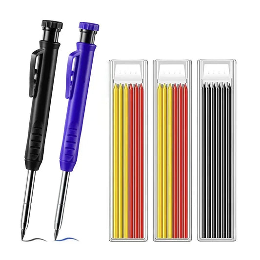 Solid Carpenter Pencil Set Woodworking Tools Mechanical Pencil 5 Colors Refill Construction Job Tools Carpentry Marking Scriber Beauty World Shop