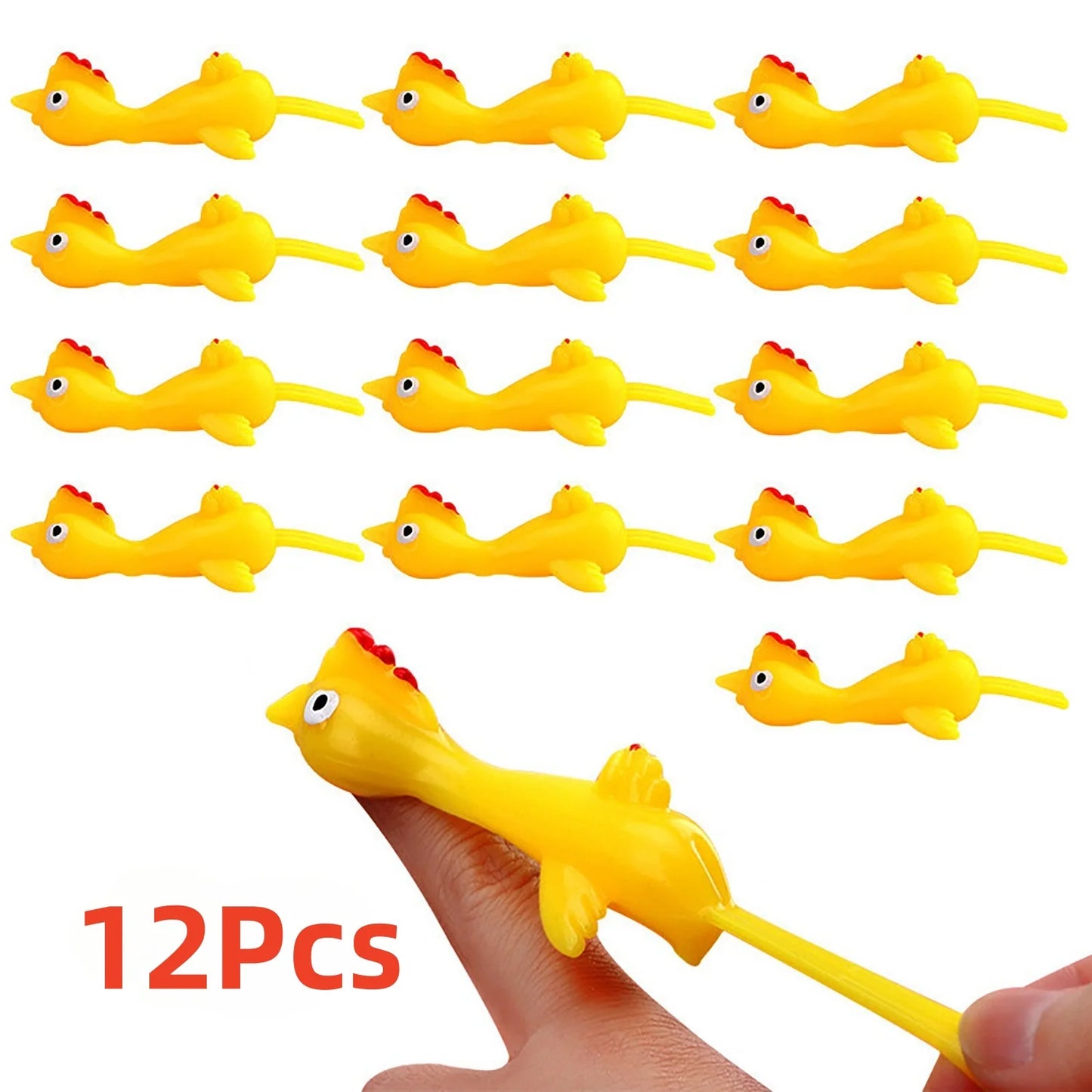 6-12pcs Novelty Catapulted Ejection Chicken Toy Light Rubber Finger Prank Flying Toy Slingshot Chicken Finger Toys Turkey Sticky Beauty World Shop