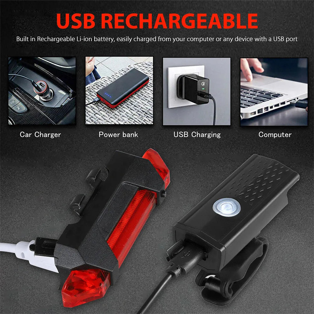 Bike Light Set Front Light with Taillight USB Rechargeable Easy to Install 3 Modes Bicycle Accessories for the Bicycle Road MTB Beauty World Shop