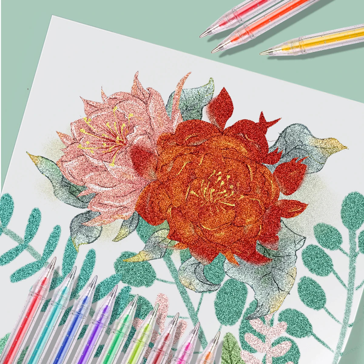 60 Colors Glitter Gel Pen 1.0mm Metal Glitter Color Ballpoint Pen Paper Cardstock Diary Drawing Marking Coloring DIY Art Beauty World Shop