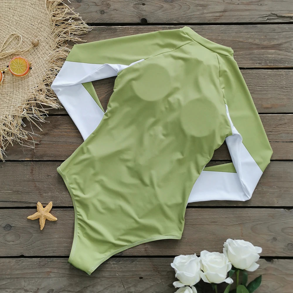 2026 Surfing Sport Swimsuit Long Sleeves Women One Piece Swimsuit  Swimwear Solid Monokini Bathing Suit Tropical Bodysuit Female Beauty World Shop