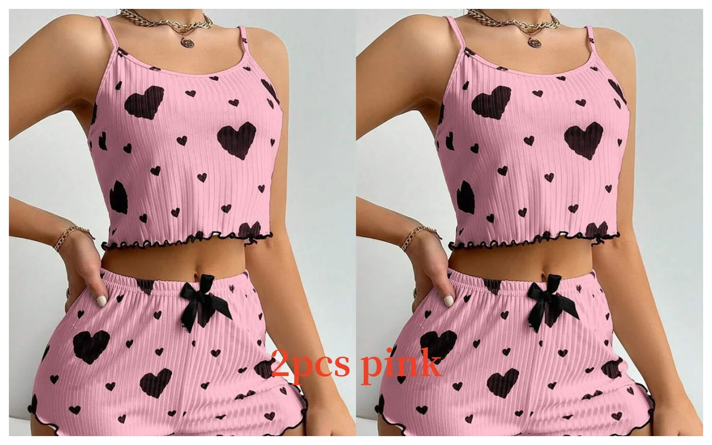 Women's Pajamas Set Sleepwear 2 PCS Short Tank Tops And Shorts S M L White Ventilate Soft Casual Love Printing Beauty World Shop