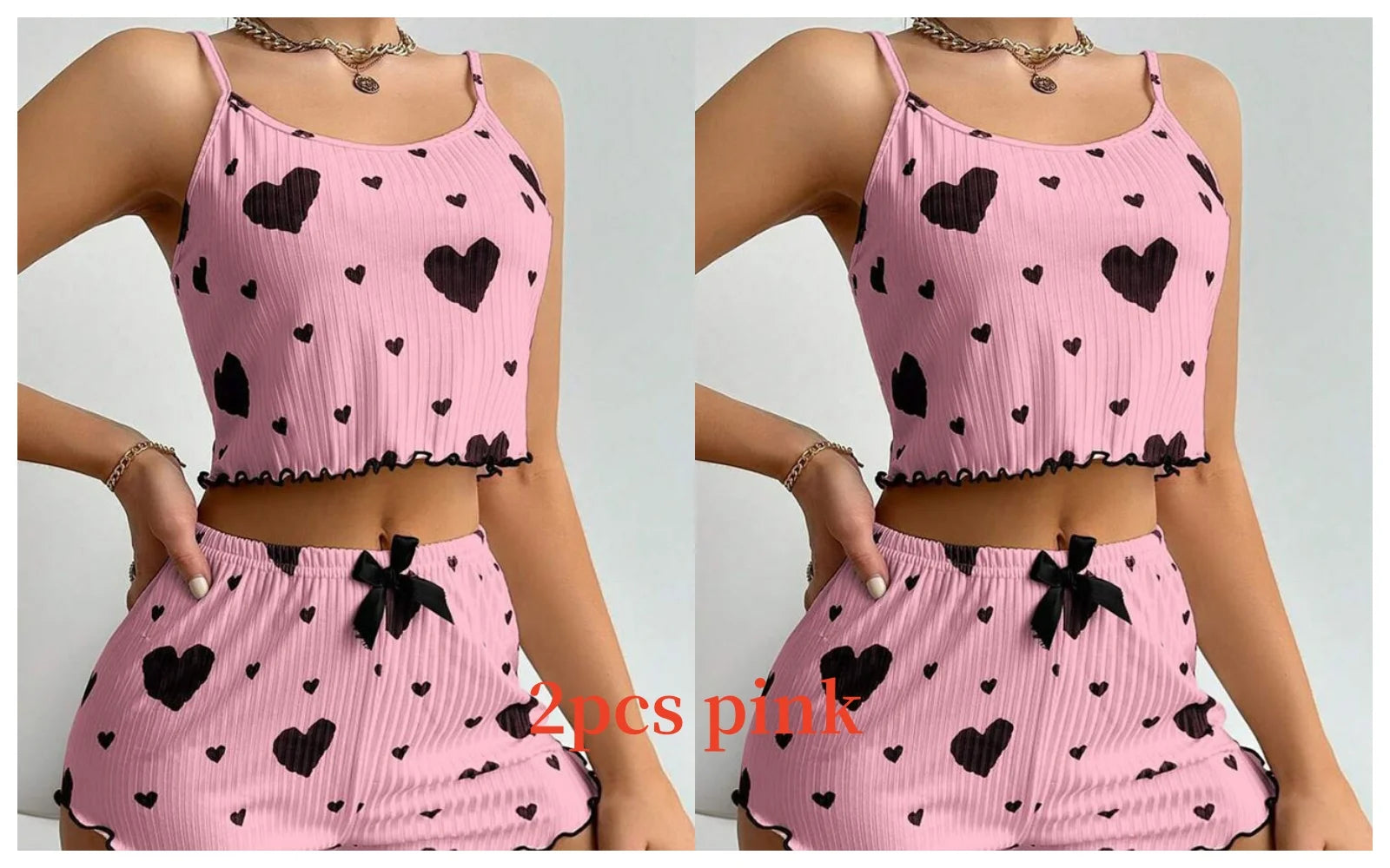 Women's Pajamas Set Sleepwear 2 PCS Short Tank Tops And Shorts S M L White Ventilate Soft Casual Love Printing Beauty World Shop