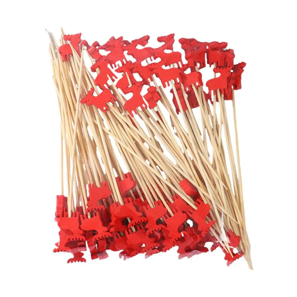 100Pcs Christmas Bamboo Skewer Cocktail Picks Cupcake Topper Disposable Food Dessert Toothpicks Fruit Sticks Party Supplies Beauty Trend Shop