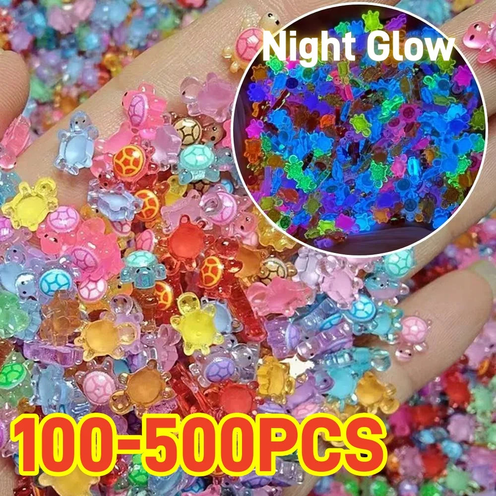 100-500pcs Mini Resin Turtles Night Glow Turtle Figurines Multi-Function Glow in The Night Turtle Miniatures for Micro Landscap Beauty World Shop