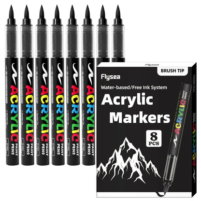 8pcs Black and White Acrylic Paint Markers Set, Large Ink Capacity, Acrylic Markers for Illustration Sketching, Wood, Glass, Fab Beauty World Shop