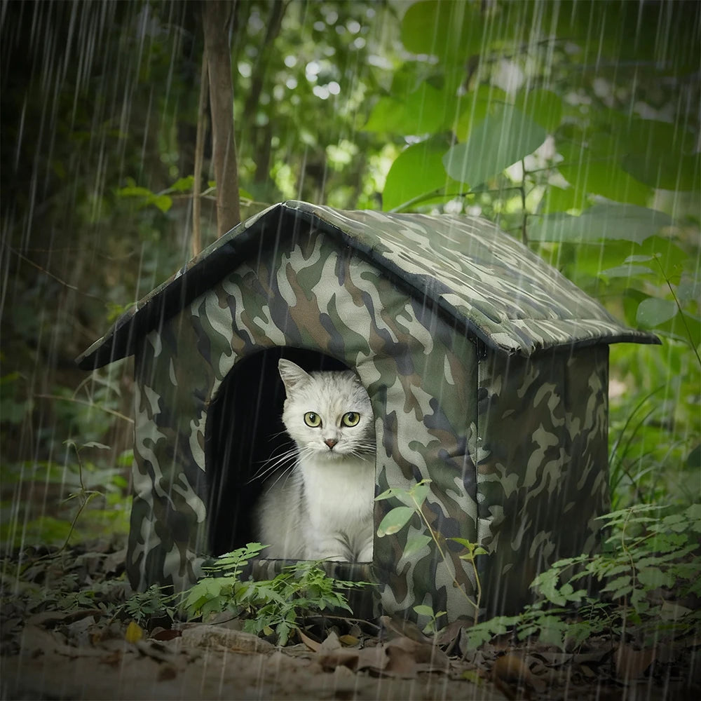 Stray Cats Shelter Outdoor Waterproof Cat House Foldable Warm Pet Tent for Winter Feral Cat House for Provides Cozy Shelter