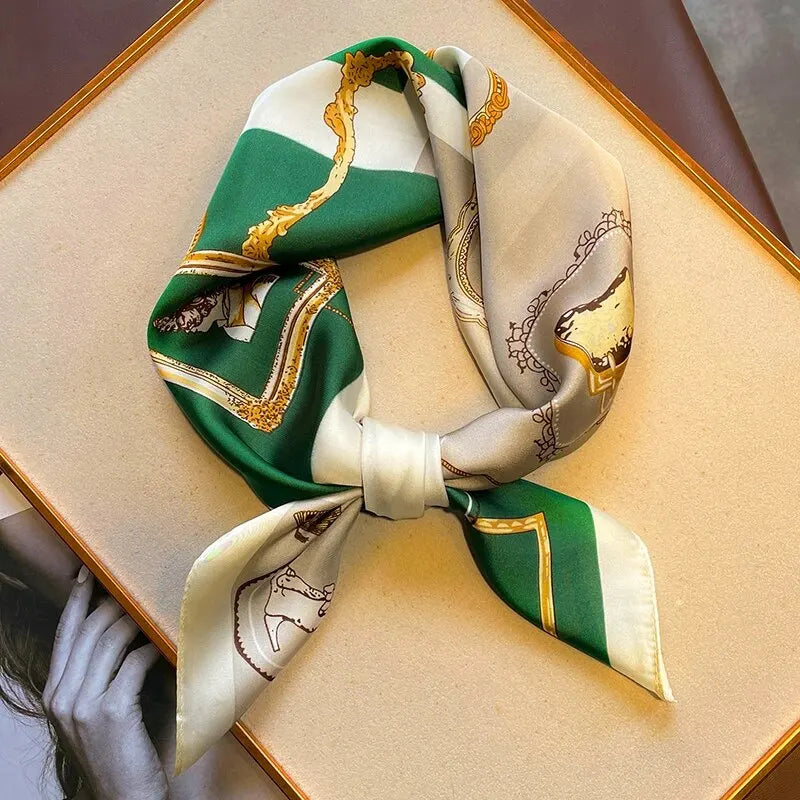 Luxury Silk Feeling Shawl Square Scarf Women Spring Hijab Fashion Wraps Neckerchief Female Hair Bands Ribbon Headband Bandana Beauty World Shop