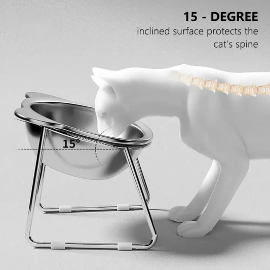 ‌304 Stainless Steel Raised Cat Bowl with 15° Elevated Design Tilted Neck Guard Healthy Feeding Shatterproof for Cats Puppies Beauty World Shop