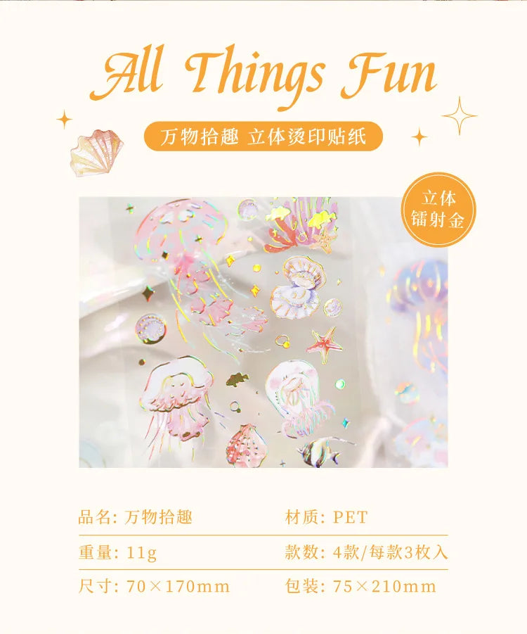 3pcs Kawaii Feather Dragonfly Bird Jellyfish Decorative Stickers Pack Scrapbooking Material Label Diary Phone Journal Planner Beauty World Shop