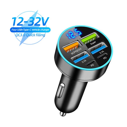 250W 5 Ports Car Charger Fast Charging PD QC3.0 USB C Car Phone Charger Adapter With Voltage For iPhone Samsung Huawei Xiaomi Beauty World Shop