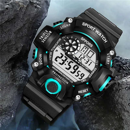 Fashion Men's Watch Sports Electronic Wristwatch Large dial Multifunctional Waterproof Luminous Alarm Kids Male's Military Watch Beauty World Shop