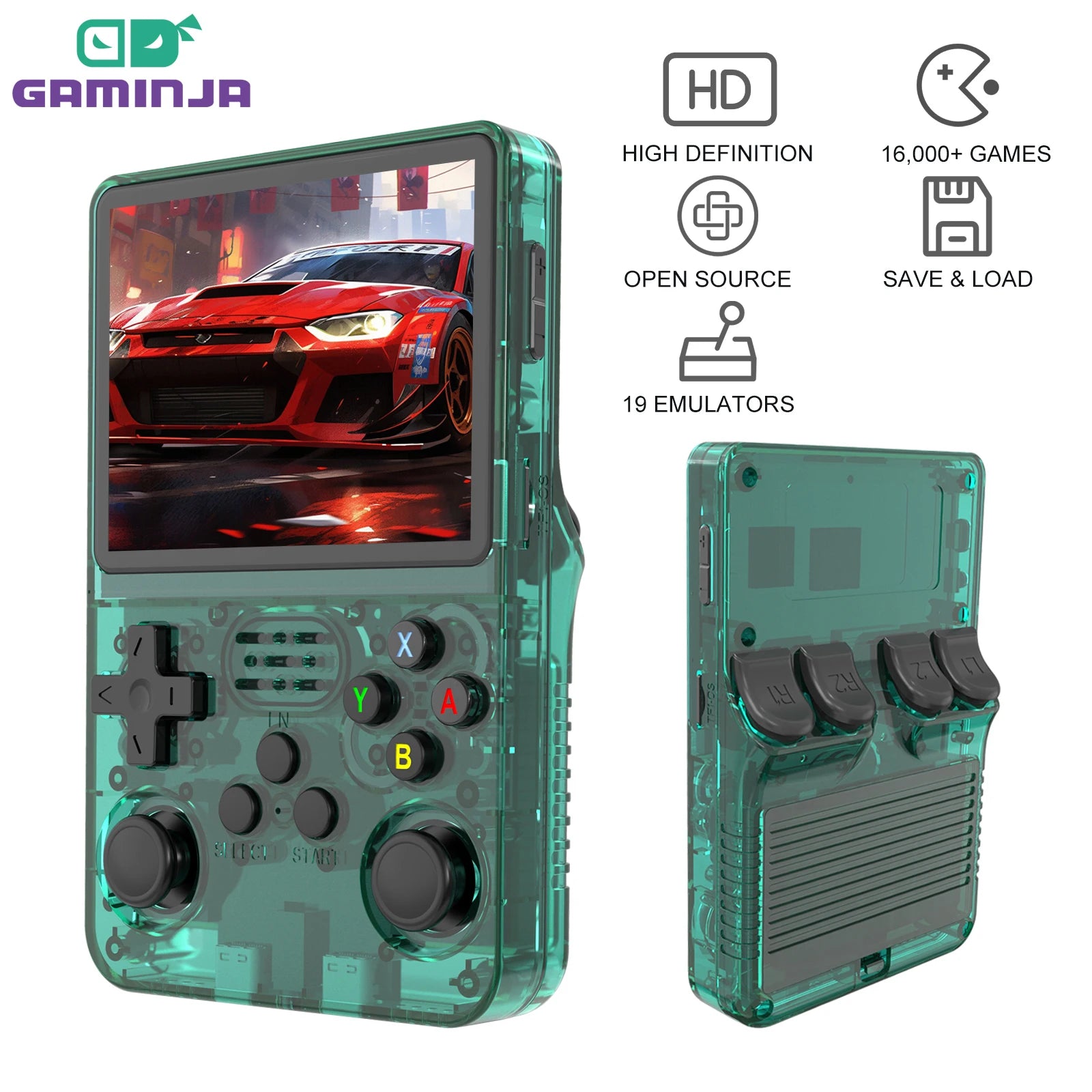 GAMINJA R36S Handheld Game Console 3.5Inch IPS 640x480 Screen Built in 64GB Memory Classic Games Portable Handheld Game Console Beauty World Shop