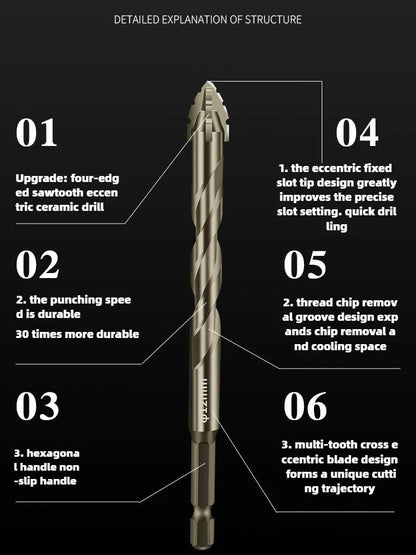 High-Four-edged serrated eccentric drill for dry drilling of ceramic tiles, glass, marble, concrete, stainless steel drill bits Beauty World Shop