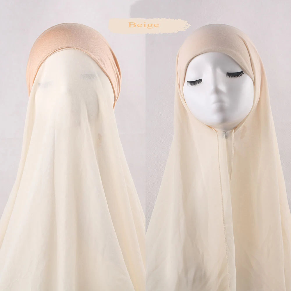 Muslim Instant Hijab Women Bonnet with Chiffon Shawl Head Scarf Cap Inner Headband Stretch Hijab Cover Headwrap Turbante Beauty World Shop