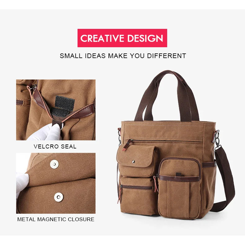 Men's Handbags Briefcase Canvas Shoulder Bag Man for Documents Large Capacity Tote Laptop Bag Crossbody Travel Bags Vintage K004 Beauty Trend Shop