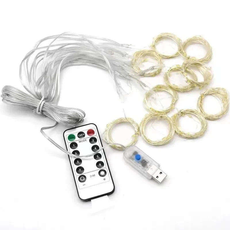 Christmas Lights LED Fairy String Curtain Lights 8 Mode Remote USB Festoon Christmas Decor For Home Holiday New Year Lamp Beauty Fashion
