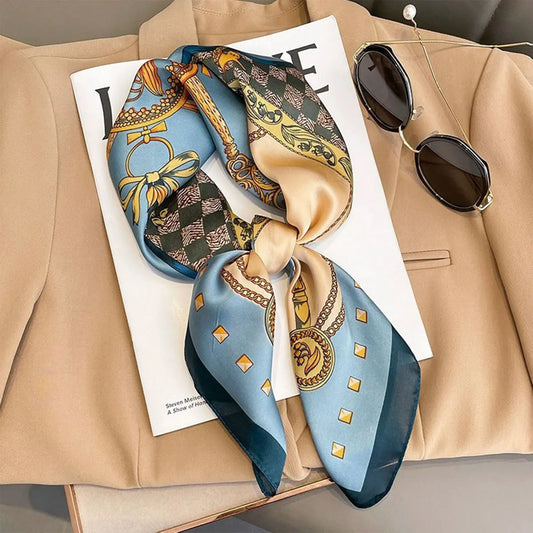 70x70cm Fashionable Korean Style Silk Square Scarf Satin Print Hairband Necktie Hair Accessory Headscarf Versatile Wrap Scarf Beauty World Shop