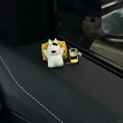 Bull Terrier Universal Car Accessories Interior Adorable Dashboard Figurine with Relaxed Pose Ornament for Tesla BMW Hyundai KIA Beauty World Shop