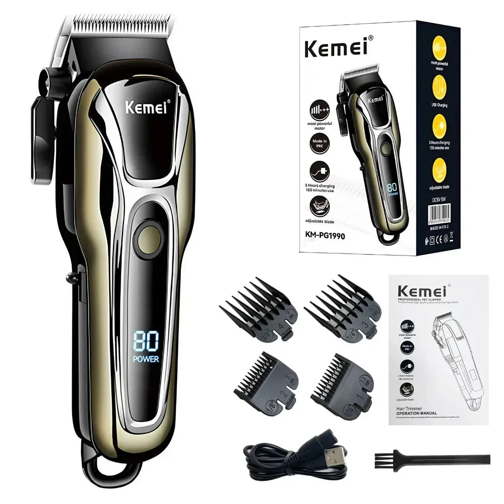 Kemei PG1990A USB Rechargeable Electric Hair Clipper Professional Cordless Men Hair Trimmer Men's Hair Cutting Machine Trimmer Beauty Trend Shop