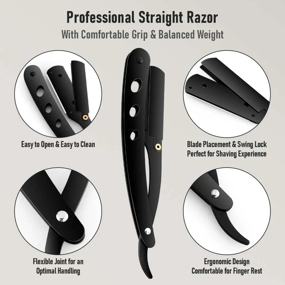 Men Shaving Barber Razor Black Classic Folding Shaving Knife Armpit Hair Pubic Hair Shaver Stainless Steel Straight Razor Holder Beauty World Shop