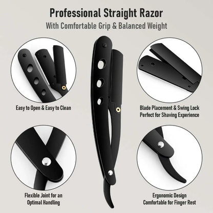 Men Shaving Barber Razor Black Classic Folding Shaving Knife Armpit Hair Pubic Hair Shaver Stainless Steel Straight Razor Holder Beauty World Shop