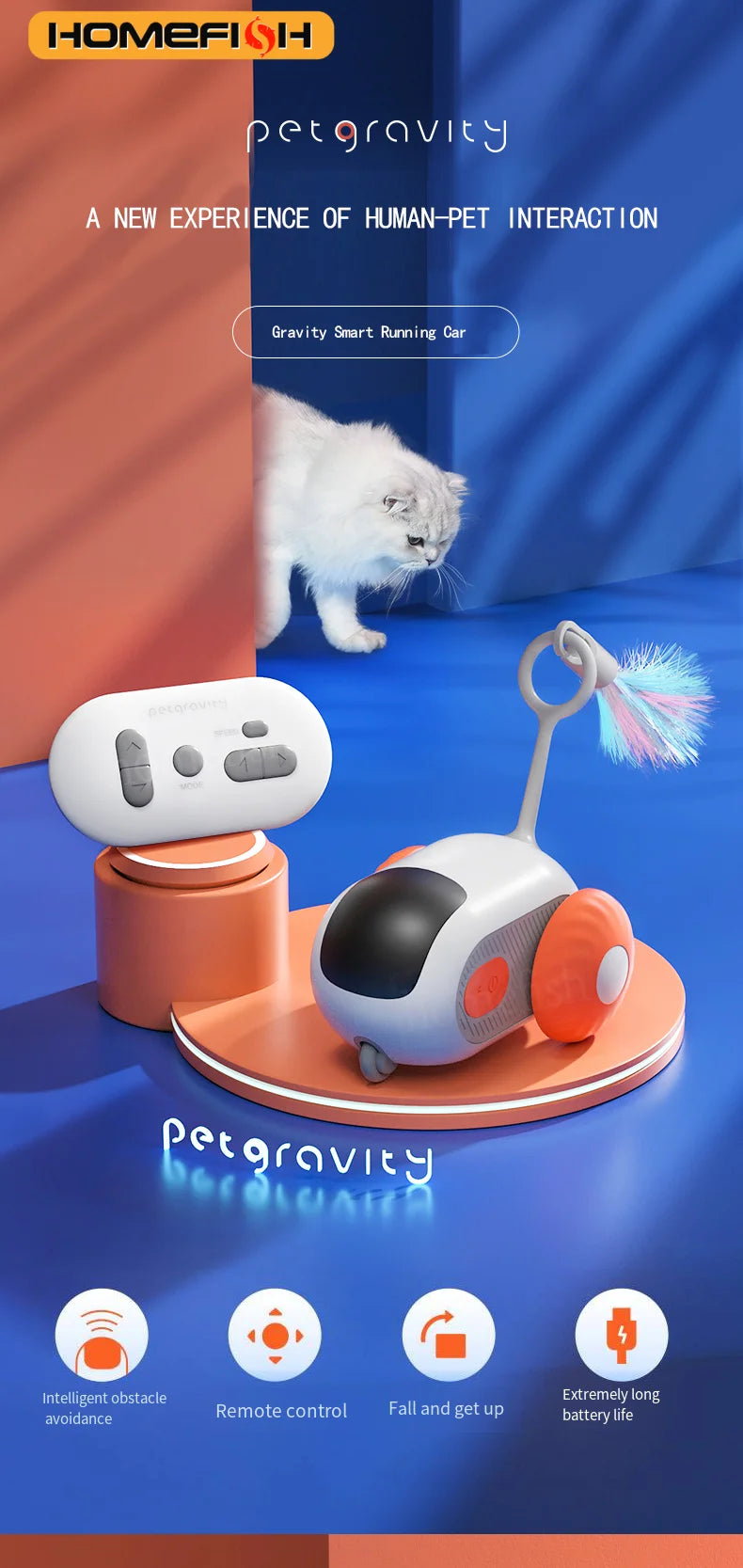 Smart Cat Car 2 Modes Automatic Moving Remote Controlled Car for Cats Dogs Interactive Playing Kitten Training Pet Supplies Beauty Fashion