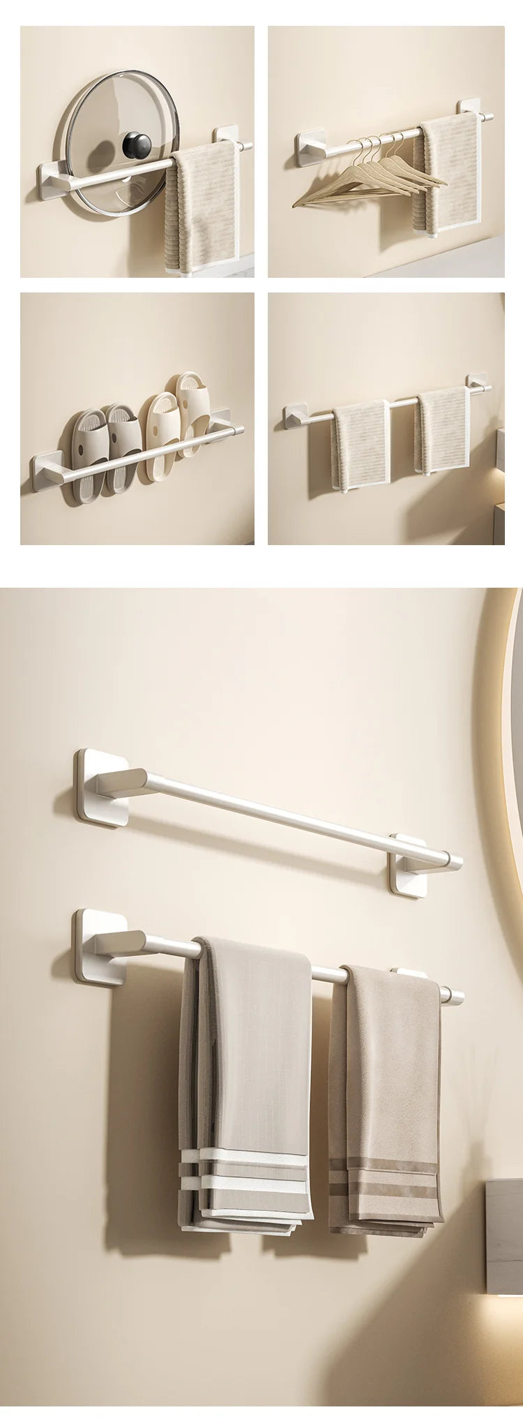 Self-adhesive Home Bathroom Towel Rack Holder Without Drilling Wall Mount Towel Shelf Kitchen Bathroom Accessories Towel Hanger Beauty World Shop