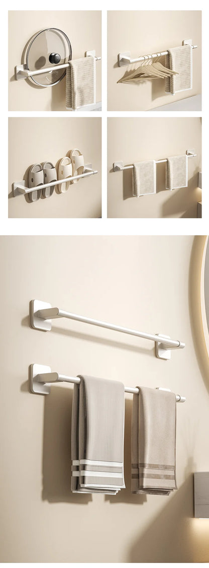 Self-adhesive Home Bathroom Towel Rack Holder Without Drilling Wall Mount Towel Shelf Kitchen Bathroom Accessories Towel Hanger Beauty World Shop