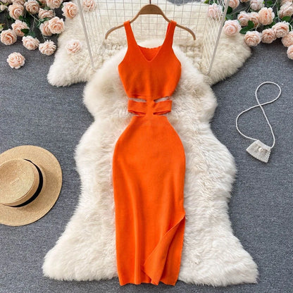 YuooMuoo Women Dress Sexy Cut Out Waist Package Hips Split Bodycon Dress Summer Fashion Lady Knitted Party Vestidos Sundress Beauty World Shop