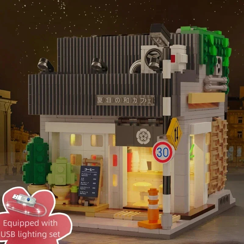 Japanese Street View Building Blocks Tea House Bun House Cafe Store Architecture Model Bricks Kids DIY Toys Holiday Gifts Beauty World Shop