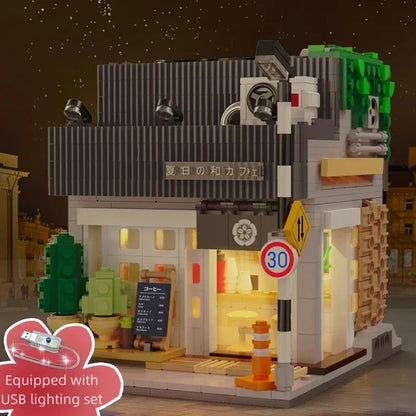 Japanese Street View Building Blocks Tea House Bun House Cafe Store Architecture Model Bricks Kids DIY Toys Holiday Gifts Beauty World Shop