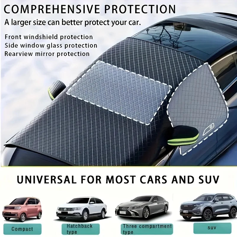Car Anti-Frost Snow Cover with Reflective Strips - Magnetic Polyester Scratch Resistant for SUVs MPVs Winter Safety Accessory Beauty World Shop