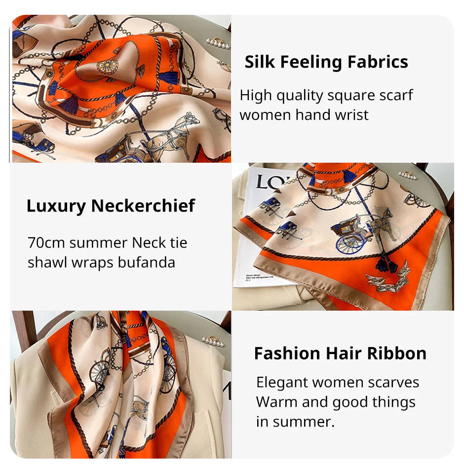 Luxury Print imitation Silk Square Scarf Women Spring Neck Tie Shawl Wraps Female Hair Hand Wrist Headkercheif Hijab Bandana Beauty World Shop
