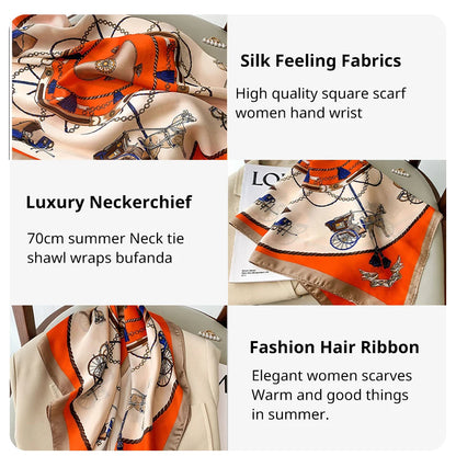 Luxury Print imitation Silk Square Scarf Women Spring Neck Tie Shawl Wraps Female Hair Hand Wrist Headkercheif Hijab Bandana Beauty World Shop