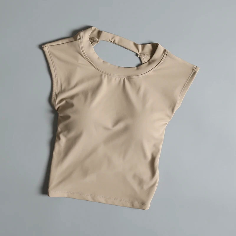 Sexy Short Backless Fixed Chest Pad Sports T-shirt Vest Women's Tight Fitting Quick Drying Slimming Yoga Suit Top Clothing Beauty World Shop